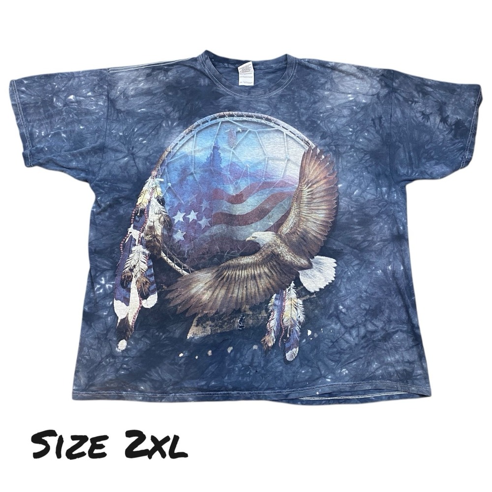 The Mountain Eagle T-Shirt Tie Dyed Feather Dream Catcher American Flag Size 2XL